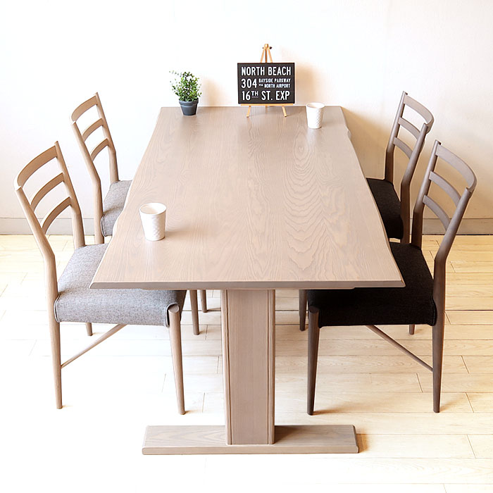 ダイニングテーブル 食卓テーブル サイズオーダー対応 受注生産商品 開梱設置配送 タモ無垢材 国産 日本製 幅90cm～幅180cm 4人掛けテーブル 波型天板 オーダーテーブル T字脚 グレー色