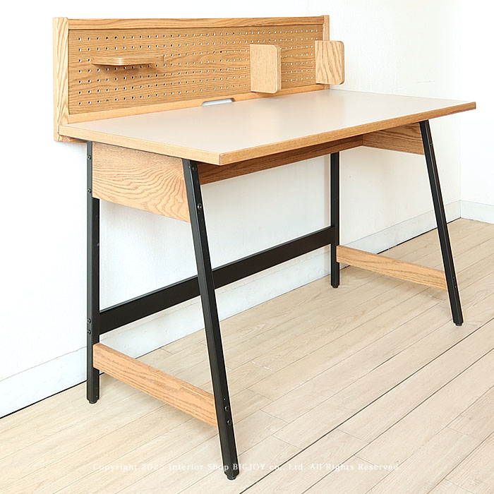 オフィスデスク ゲーミングデスク パソコンデスク 書斎デスク 作業机 作業台 開梱設置配送 パンチングボード付き 幅120cm グレー メラミン レッドオーク突板 アイアン(※チェア別売)