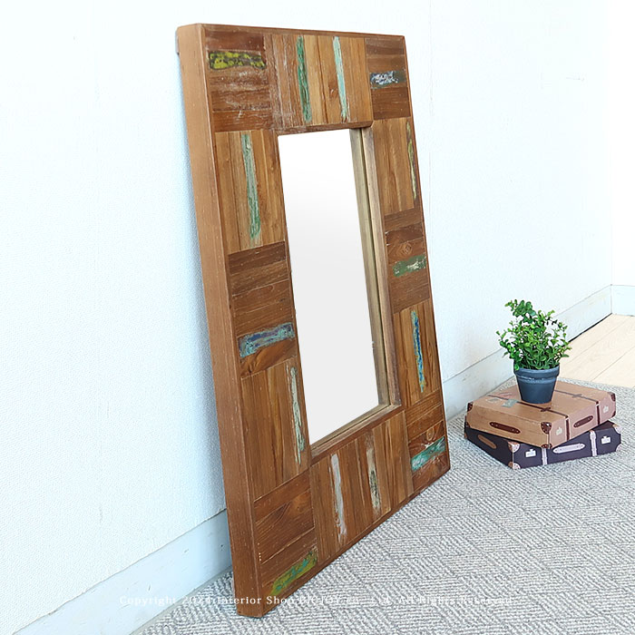 アウトレット展示品処分 アスプルンド 壁掛けミラー 壁掛け鏡 フェルムインダストリアル オールドチーク材 木製 古材とアイアンを組み合わせた斬新でかっこいいウォールミラー Sサイズ