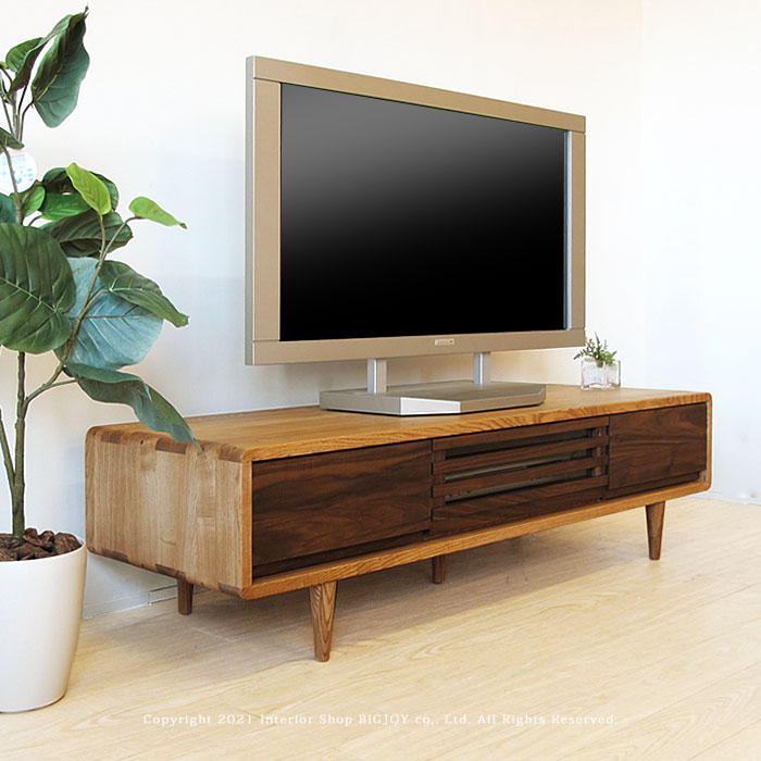 テレビボード ローボード 幅125cm 北欧テイスト 開梱設置配送 角が丸い 格子扉 タモ材 ウォールナット材 ロータイプ オイル仕上げ joystyle-interior-10000957 JOYSTYLE interior サンプル画像2
