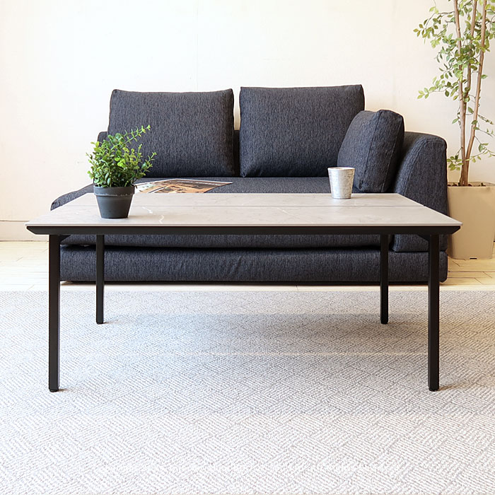 ローテーブル リビングテーブル センターテーブル 幅90cm セラミック天板 ブラックスチール脚 クールモダンな雰囲気 スリット天板