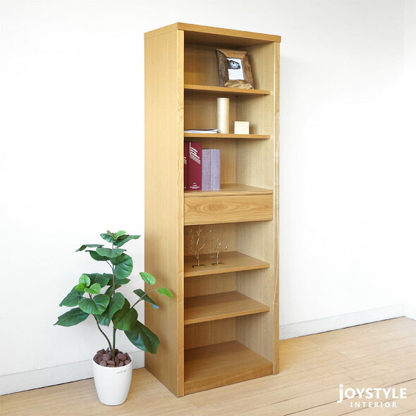 飾り棚 本棚 ナチュラルテイスト ブックシェルフ ハイシェルフ 開梱設置配送 幅60cm 高さ183.5cm タモ材 タモ天然木 木製 シンプルなスタイルの引出し付きフリーボード