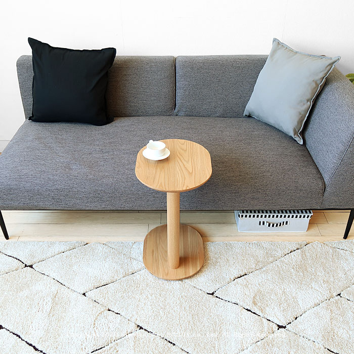 サイドテーブル コーヒーテーブル 個性的なコの字デザイン 丸テーブル オーバル天板 レッドオーク材 レッドオーク無垢材 ウォールナット材 [2]