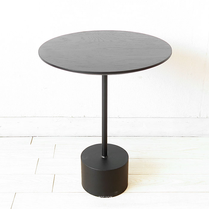 サイドテーブル 丸テーブル 1本脚デザインのラウンドテーブル 幅40cm 直径40cm ブラック ナチュラル アイアン オーク突板