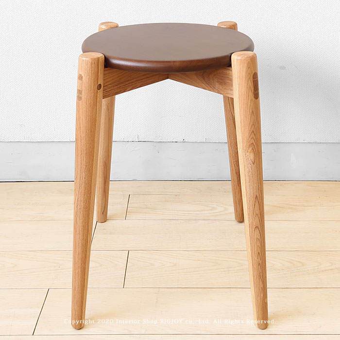【在庫限り廃番】スツール タモ材 タモ無垢材 スタッキングスツール 重ね置き ツートン ナチュラル ブラウンの3色展開 [2]