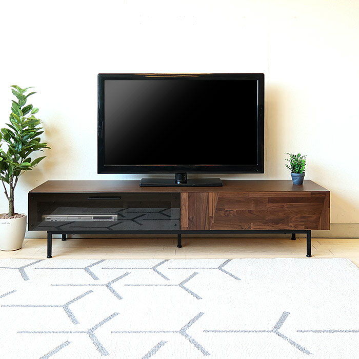Rakuten - ローボード テレビボード テレビ台 開梱設置配送 幅170cm ウォールナット材 木製 ガラス扉 スチール脚 かっこいい前板デザイン
