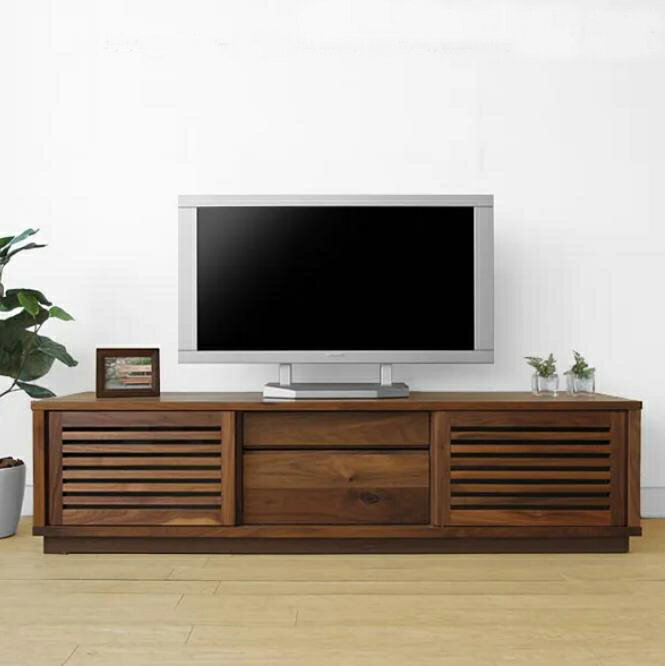 乐天商城 - 【W1560/ウォールナット材】テレビ台 格子扉 引き戸 スライド扉のテレビボード 幅156cm ウォールナット材 木製