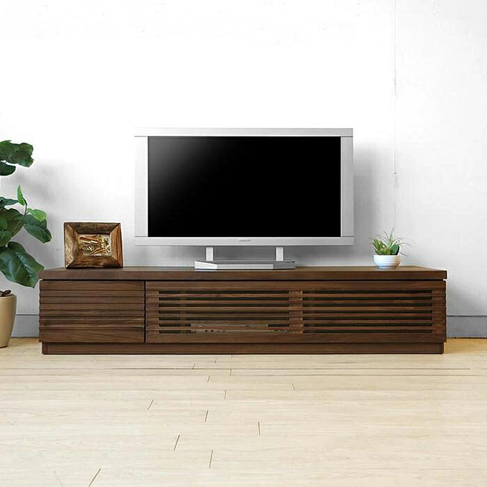 Rakuten - テレビボード ローボード テレビ台 幅150cm モダンデザイン 格子扉 ウォールナット材 ルーバーデザイン