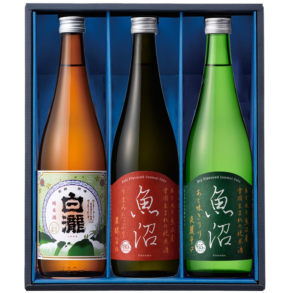 日本酒 ギフト 白瀧酒造 純米酒ギフトセット 720ml×3本入り 4合瓶 魚沼産 新潟県産日本酒 白瀧 魚沼 純米酒セット 日本酒セット 720 中口 辛口 父の日ギフト 美味しいお酒 美味しい日本酒 飲み比べ ギフトセット 日本酒のみ比べ 日本酒結婚祝い 辛口日本酒 冷酒 熱燗 燗酒