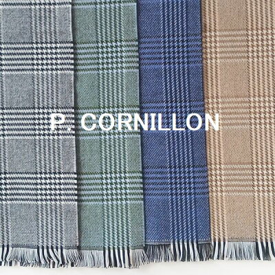 \クーポンで300円OFF/ P.CORNILLON コルニヨン マフラー チェック柄 グレンチェック メンズ レディース ストール リバーシブル 秋冬 冬 フランス製 ブランド ウール アクリル カシミヤタッチ ジャガード 黒 紺 ネイビー ブルー グレー 【メール便 送料無料】
