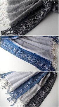 【クーポンで200円OFF 31日まで】コットン ストール おしゃれ 刺繍 春夏 夏 羽織り 綿ストール UV UVカット 夏用 春 春物 日焼け 紫外線 冷房対策 大判 花柄 レディース スカーフ ストライプ 綿100% タッセル ショール 大判ストール【Chunni】 【メール便 送料無料】