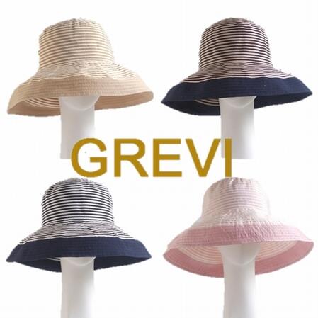 Grevi 帽子 グレヴィ ブランド ハット ストライプ 折りたたみ つば広ハット サマーハット UVカット帽子 つば広 ブレードハット UV ツバ広 つば夏 夏用 レディース UVカット 紫外線防止 日よけ おしゃれ【送料無料】 敬老の日