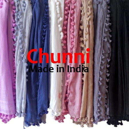 ポンポン ストール コットン 大判 春 春物 春夏 UV UVカット 紫外線 レディース 無地 綿 シルク スカーフ タッセル ショール 大判ストール 黒 グレー 冷房対策 持ち運び 日焼け防止【Chunni】 【メール便 送料無料】 バレンタイン