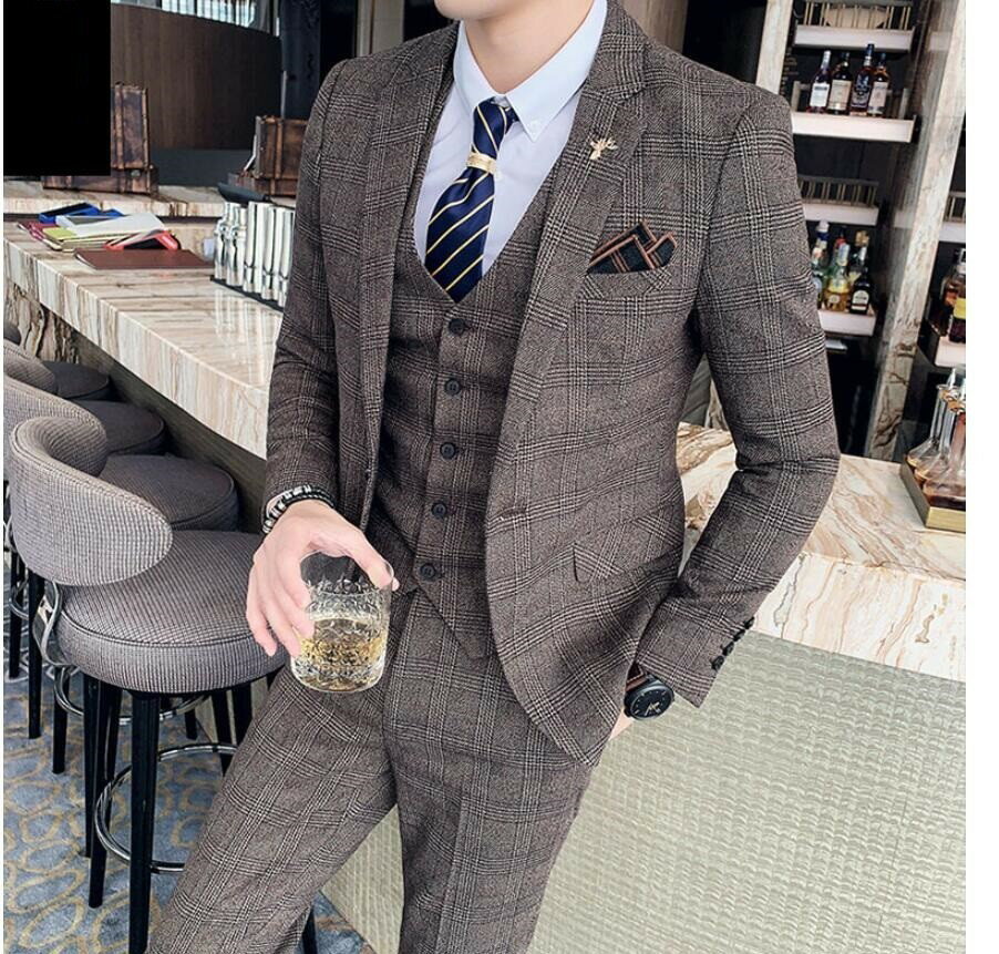 チェック柄 メンズスーツ 「品質良い」スーツ メンズ タキシー 3点セットスーツ カッコイイ 1つボタンスーツ フォーマルスーツ 結婚式 二次会 成人式 卒業式 就職活 ビジネススーツ 披露宴 上品 ビジネススーツ 結婚式 成人式 卒業式 就職活動