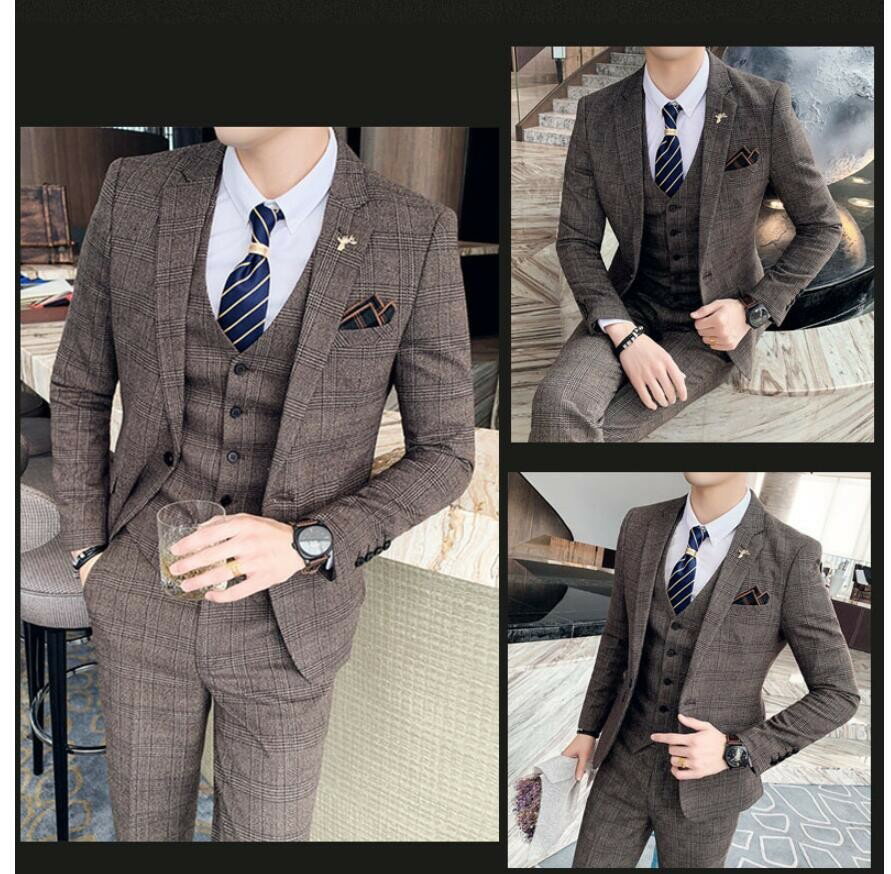 チェック柄 メンズスーツ 「品質良い」スーツ メンズ タキシー 3点セットスーツ カッコイイ 1つボタンスーツ フォーマルスーツ 結婚式 二次会 成人式 卒業式 就職活 ビジネススーツ 披露宴 上品 ビジネススーツ 結婚式 成人式 卒業式 就職活動