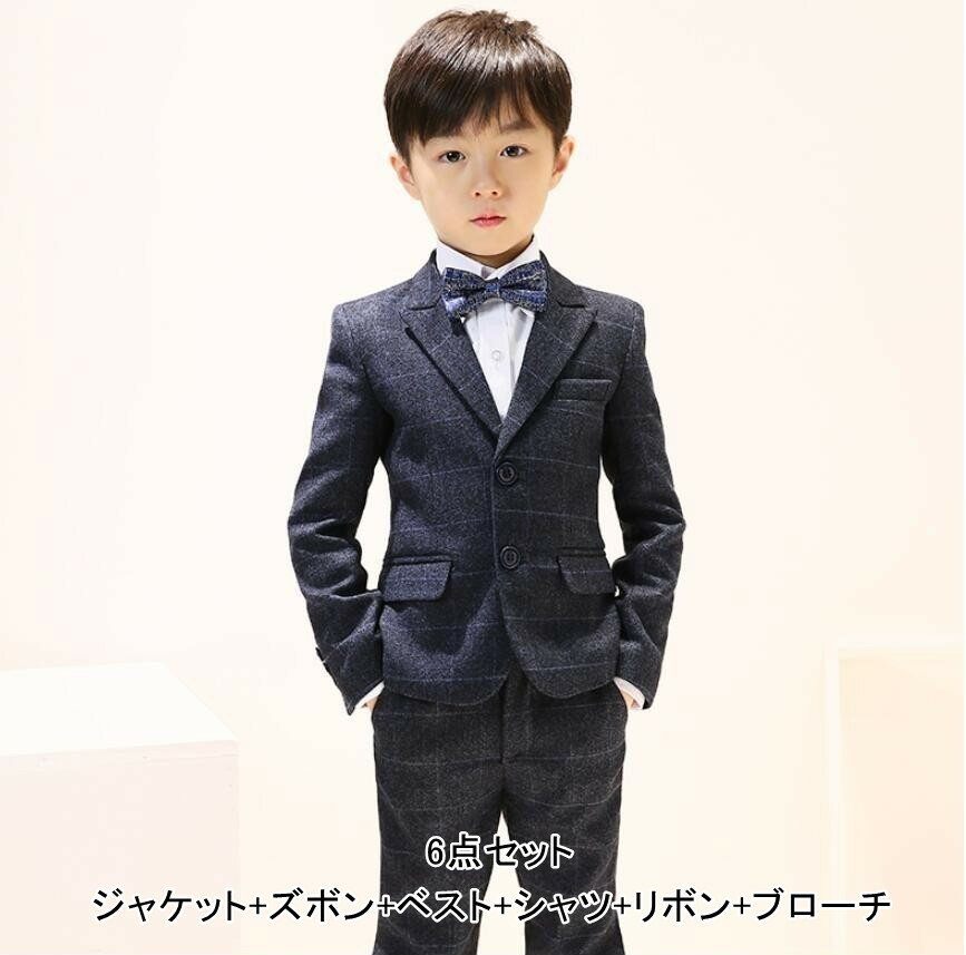乐天商城 - 子供 スーツ 男の子 スーツ タキシード 男の子スーツ 子供服 キッズスーツ 6点セット タキシード チェック柄 フォーマルスーツ 入学式 上下セット ジュニア 男児 卒園式 入園式 結婚式 発表会 卒業式 結婚式 誕生日 記念日 入園式 発表会 紳士服 おしゃれ
