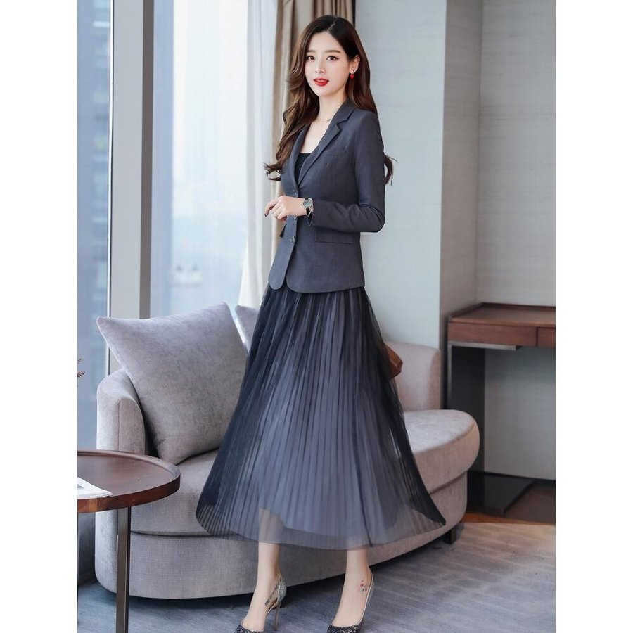 【高品質】レディーススーツ2点セット上品 セットアップ レディース2点セット スーツジャケット 春夏秋 スカートセット 40代 大きいサイズ おしゃれ ママ 結婚式 上品 入学式 卒業式 通勤 OL 人気新作 エレガント キレイめ 韓国風 お洒落 夏春新作 スーツジャケット+スカート