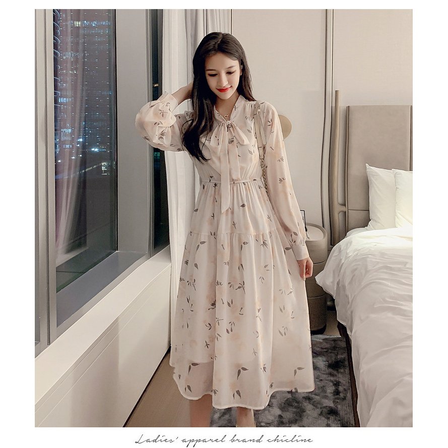 ワンピース レディース 40代ワンピース 新作 長袖ワンピース きれいめ マキシワンピース 花柄 リボンネック フレアスカート オシャレ 結婚式ドレス お出かけ人気新作 エレガント キレイめ 韓国風 お洒落 春夏秋