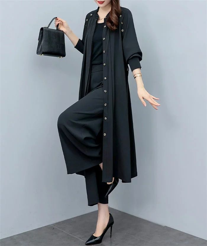 セットアップ 「S~4XL」体型カバー おしゃれ 春 秋 冬 パンツスーツ ゆったり フォーマル 大人 40代 30代 50代 レディース 通勤 オフィス 上品 秋服 冬服 ロングコートワイドパンツ 2点セット エレガント お呼ばれ 謝恩会 二次会 卒業式 入学式 jpfshop-10003129 ジェピッフ サンプル画像3