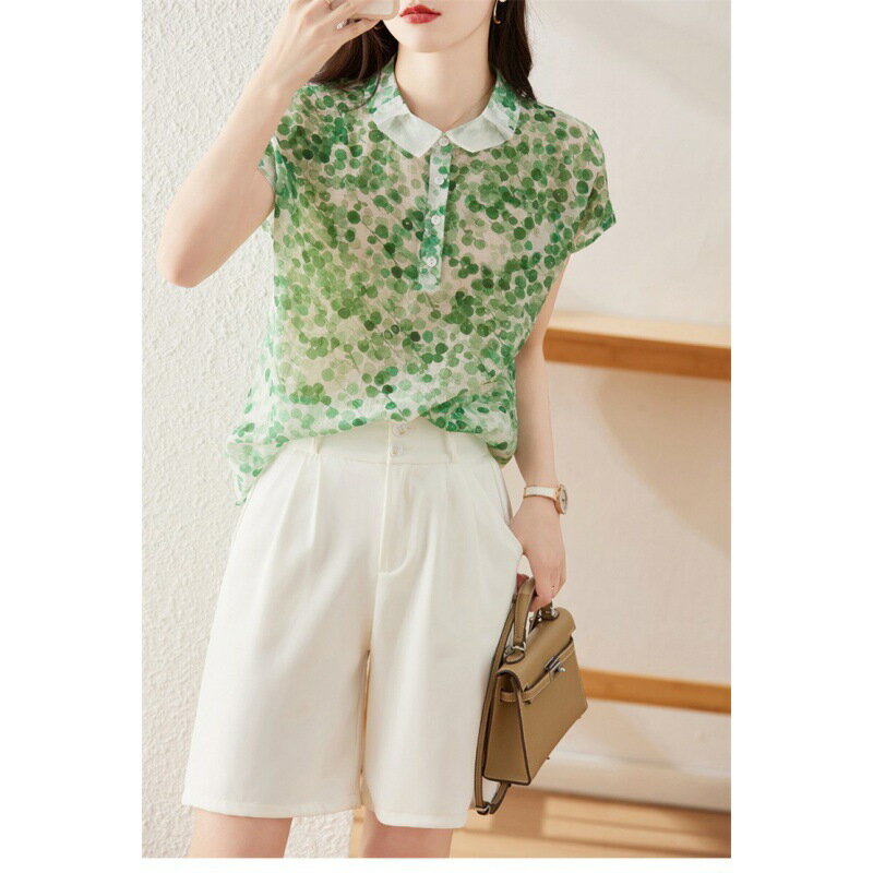 ブラウス レディース 半袖ブラウス 春夏 オフィスブラウス 折り襟 オシャレブラウス プリントトップス 韓国風 大人 上品 通勤OL ゆったり シャツ 40代 30代 50代人気新作 キレイめ 韓国風 お洒落 S M L XL 2XL