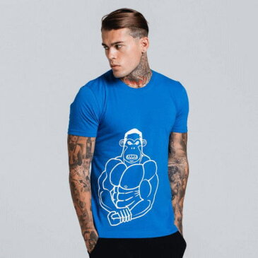 マッスルモンキー MUSCLE MONKEY半袖Tシャツ メンズ トップス ジムTシャツ スポーツTシャツ マッスルTシャツ 柄Tシャツスポーツウエア トレーニングウエア ジムウエア フィットネス 筋トレシルエットフィットTシャツ【カラー:Blue / サイズS】