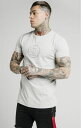 SikSilk シックシルク Tシャツ メンズ トップス半袖Tシャツ グレー ジムTシャツ カットソー ジムウエアトレーニングウエア スポーツウエア メンズファッション無地Tシャツ ロゴ おしゃれ かっこいいチェーンプリント ボックスTシャツ【Mサイズ】