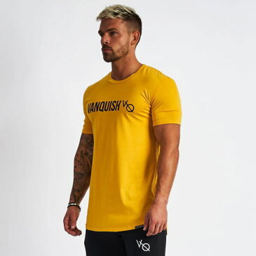 VANQUISH FITNESS ヴァンキッシュフィットネスTシャツ メンズ 半袖Tシャツ 黄色 メンズトップスジムTシャツ ジムウエア スポーツウエア メンズファッション無地Tシャツ トレーニングウエア おしゃれTシャツトリンプTシャツ【イエロー】