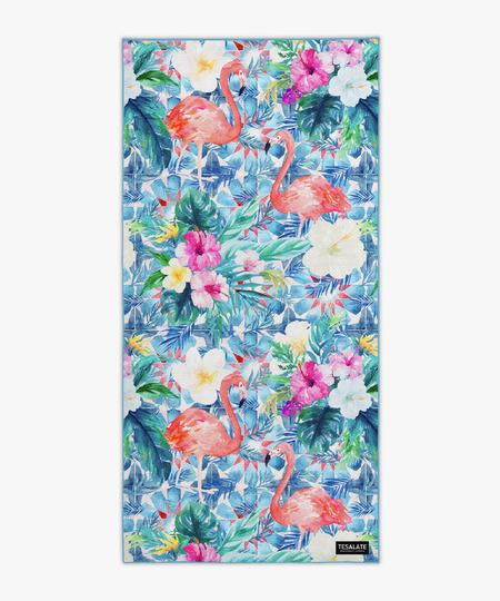 TESALATE テサレイト ビーチタオル 大判タオル 青あお ブルー 花柄 ビーチマット 砂がつかない 柄タオル サンドフリーバスタオル リバーシブル ブランケット 長方形 ビーチラグ海 速乾タオル 吸水タオル ジム ピラティス ヨガ 【Paradise Found】格安セール情報　楽天　通販