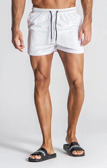 Gianni Kavanagh ジャンニカヴァナ 水着 メンズ スイムウェア 白 しろ ホワイト ビーチウエア ロゴ 無地 短パン ショートパンツ ショート丈 海パン 速乾 海水パンツ サーフパンツ ボードショーツ ショート丈メッセージスイムショーツ