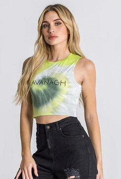 Gianni Kavanagh ジャンニカヴァナ タンクトップレディース ノースリーブ 黄色 イエロー タイダイ柄トップス へそ出し丈 ロゴ ジムウエア ショート丈 スポーツウエアトレーニングウエア かわいい おしゃれタイダイクロップトップス