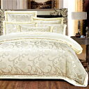 シルク調 ベッドカバー4点（シングル/3点）セット ユーロデザインジャガード豪華ゴールドカラー寝具セット