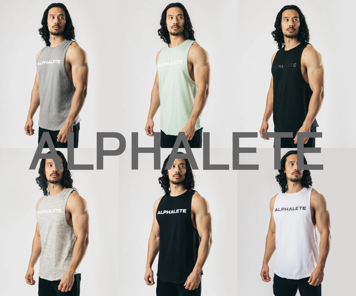 ALPHALETE アルファリート タンクトップ メンズ 大きいサイズ ジム タンクトップ メンズ スポーツ フィジーカー タンクトップ ドロップアームホール ビッグロゴ コア カットオフ タンクトップ スリーブレス ボディビル タンクトップ フィジーク 【取寄】【トップス単品】