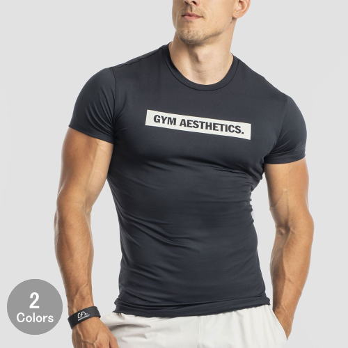 ジムエステティックス Gym Aesthetics トレーニングウエアメンズ Tシャツ 半袖 ショートスリーブ マッスルフィットパフォーマンス ストレッチ ボックスロゴ Tシャツ 抗菌 防臭フィジーク トップス 