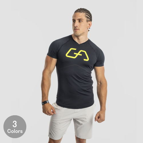 ジムエステティックス Gym Aesthetics トレーニングウエアメンズ Tシャツ 半袖 クイックドライ Tシャツ マッスルフィットラグランスリーブ Vネック ロゴ トレーニング Tシャツ 防臭フィジーク トップス 