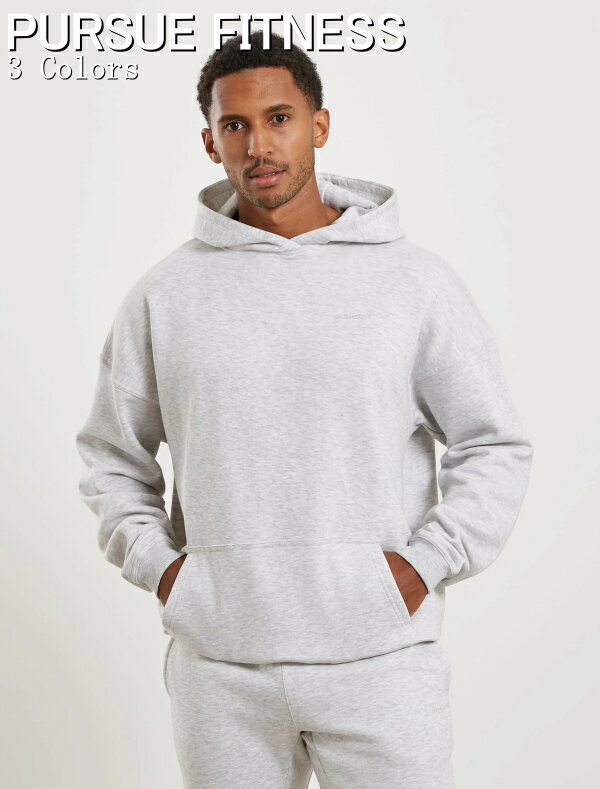 PURSUE FITNESS スポーツ パーカー メンズ 大きいサイズ スポーツウェア パーカー メンズ ジム 筋トレ フィジーカー トラックスーツ パーカー ミドルウェイト コア ドロップショルダー オーバーサイズ フーディ ボディビル パーカー フィジーク 【取寄】【トップス単品】