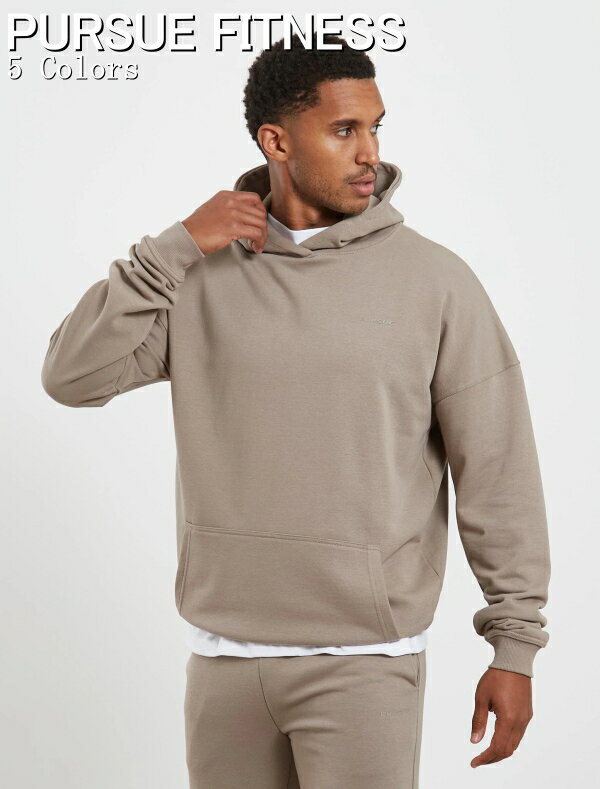 PURSUE FITNESS スポーツ パーカー メンズ 大きいサイズ スポーツウェア パーカー メンズ ジム 筋トレ フィジーカー トラックスーツ パーカー ドロップショルダー コア ループバック オーバーサイズ フーディ ボディビル パーカー フィジーク 【取寄】【トップス単品】