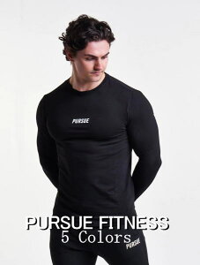 PURSUE FITNESS スポーツ Tシャツ メンズ 大きいサイズ スポーツウェア Tシャツ メンズ 長袖 ジム フィジーカー Tシャツ マッチョ ストレッチ スリムフィット トレーニング エッセンシャル ロングTシャツ ボディビル Tシャツ フィジーク ウェア 【取寄】【トップス単品】