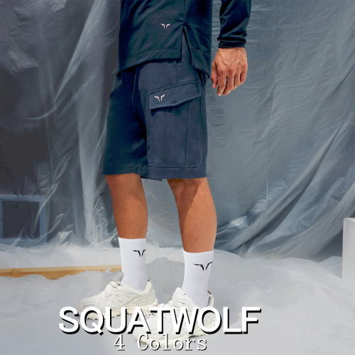 SQUAT WOLF スクワットウルフ ハーフパンツ メンズ 大きいサイズ 海外ブランド スポーツウェア ショートパンツ メンズ 膝丈 ショーツ フィジーカー バックポケット コード ユーティリティ カーゴ トレーニングショーツ フィジーク ショーツ ボディビル 【ボトムス単品】