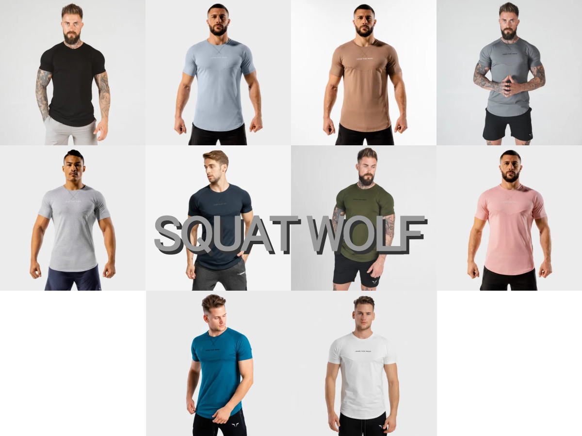 SQUAT WOLF スクワットウルフ Tシャツ メンズ 大きいサイズ スポーツ Tシャツ メンズ スポーツ 半袖 マッスルフィット 筋トレ ジム スーパーストレッチ クイックドライ ステイトメント トレーニングTシャツフィジーク Tシャツ ボディビル 【取寄】【トップス単品】