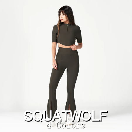 SQUAT WOLF スクワットウルフ レギンス レディース 大きいサイズ スポーツウェア 海外ブランド スポーツタイツ レディース ハイウエスト ジム 筋トレ ストレッチ スプリットレッグ コード フレアレギンス フィジーク レギンス 大会 レディース ボディビル 