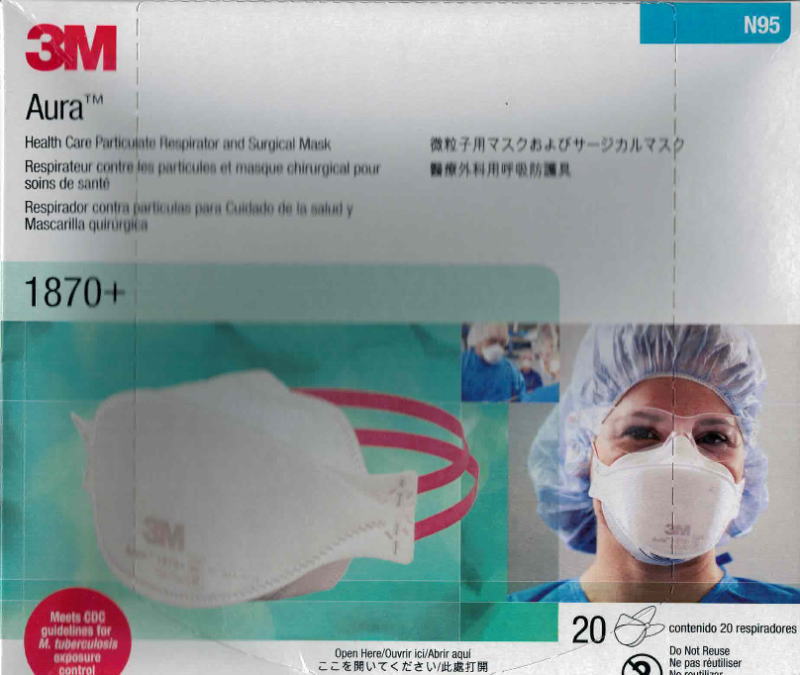 あす楽 3M-N95-1870+ 医療用マスク 使い捨て防護マスク3Mマスク 20枚入/箱 新品 個別包装品 並行輸入品着用中にズレにくい可動式三面構造のN95マスク。吸気抵抗が低く、呼吸がしやすいため、装着時間が長いケアにも有用です。