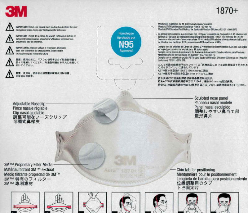 あす楽 3M-N95-1870+ 医療用マスク 使い捨て防護マスク3Mマスク 20枚入/箱 新品 個別包装品 並行輸入品着用中にズレにくい可動式三面構造のN95マスク。吸気抵抗が低く、呼吸がしやすいため、装着時間が長いケアにも有用です。