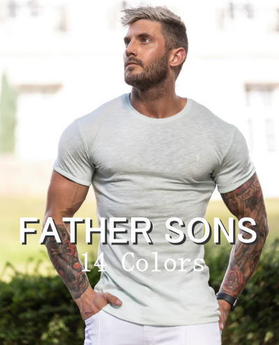 FATHER SONS ファーザーサン UK発 マッチョ向け ラグジュアリーウェア Tシャツ メンズ マッスルフィット フィジーカー Tシャツ 半袖 ストレッチ ボディビル タイトフィット トレーニング ジムTシャツ フィジーク ウェア ボディビル マッスルウェア 【トップス単品】