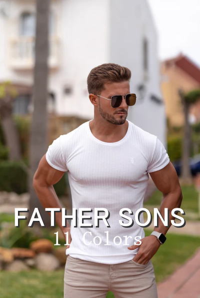 FATHER SONS ファーザーサン UK発 マッチョ向け ラグジュアリーウェア Tシャツ メンズ マッスルフィット フィジーカー Tシャツ 半袖 ストレッチ スリーブロゴバンド クラシック クルーネックTシャツ フィジーク ウェア ボディビル マッスルウェア 【トップス単品】