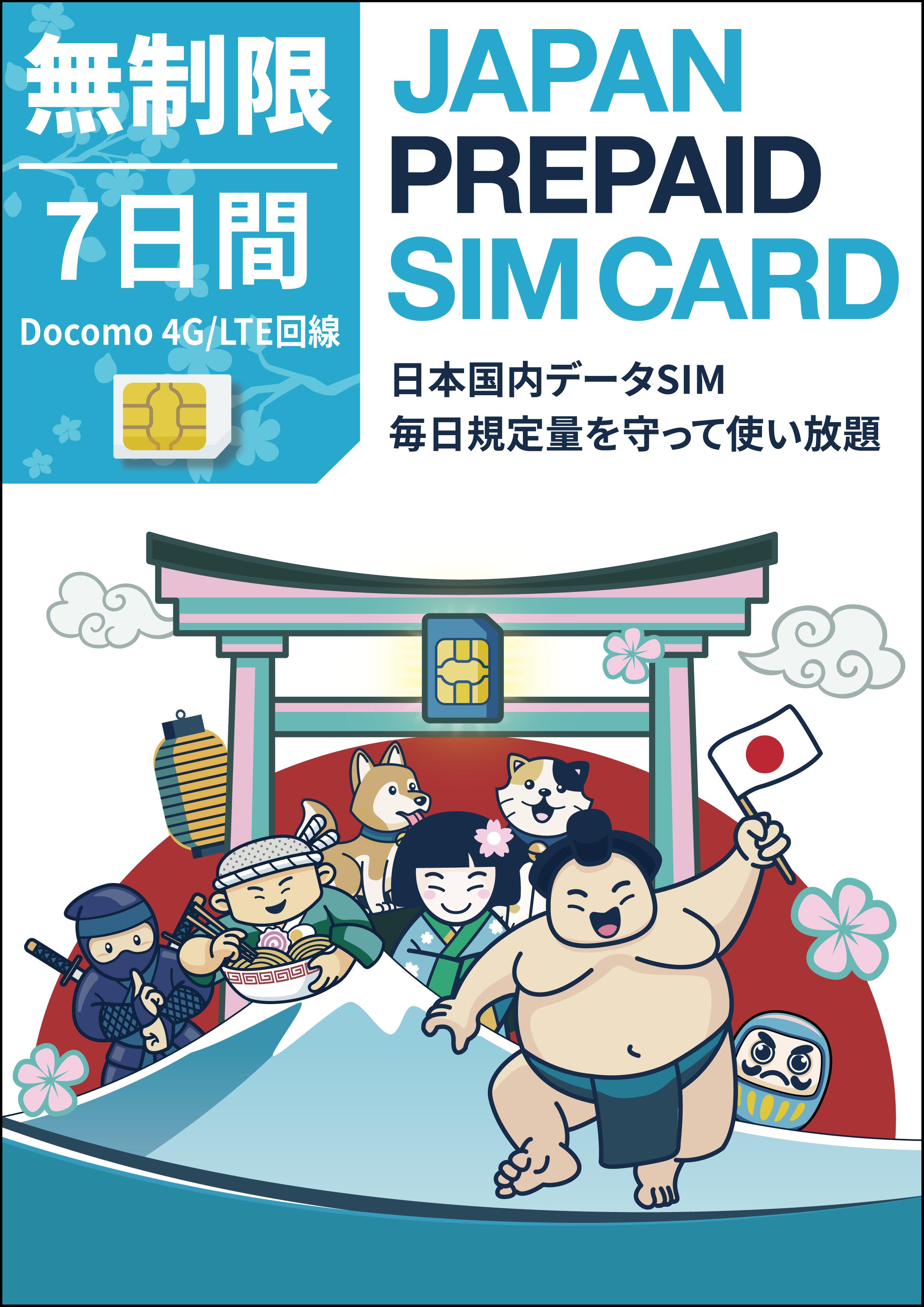 【期間限定P10倍！！】7日間 実質 無制限 プリペイドSIMカード Docomo回線 日本国内用 Japan unlimited Prepaid SIM …