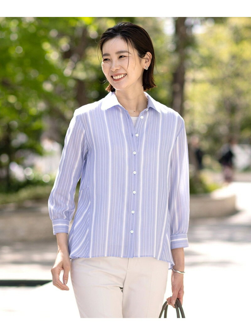 Rakuten - 【SALE／50%OFF】【洗える】SHEERストライプ ペプラム シャツ ブラウス J.PRESS ジェイプレス トップス シャツ・ブラウス ホワイト ブルー【RBA_E】【送料無料】[Rakuten Fashion]
