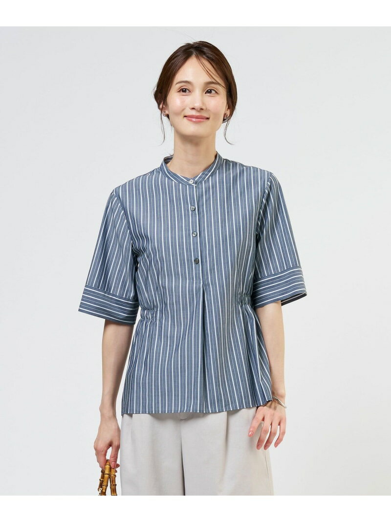 Rakuten - 【シーンレスに活躍】セルロースカラミストライプ バンドカラー ブラウス J.PRESS LADIES L ジェイプレス トップス シャツ・ブラウス ホワイト ブルー ネイビー【送料無料】[Rakuten Fashion]