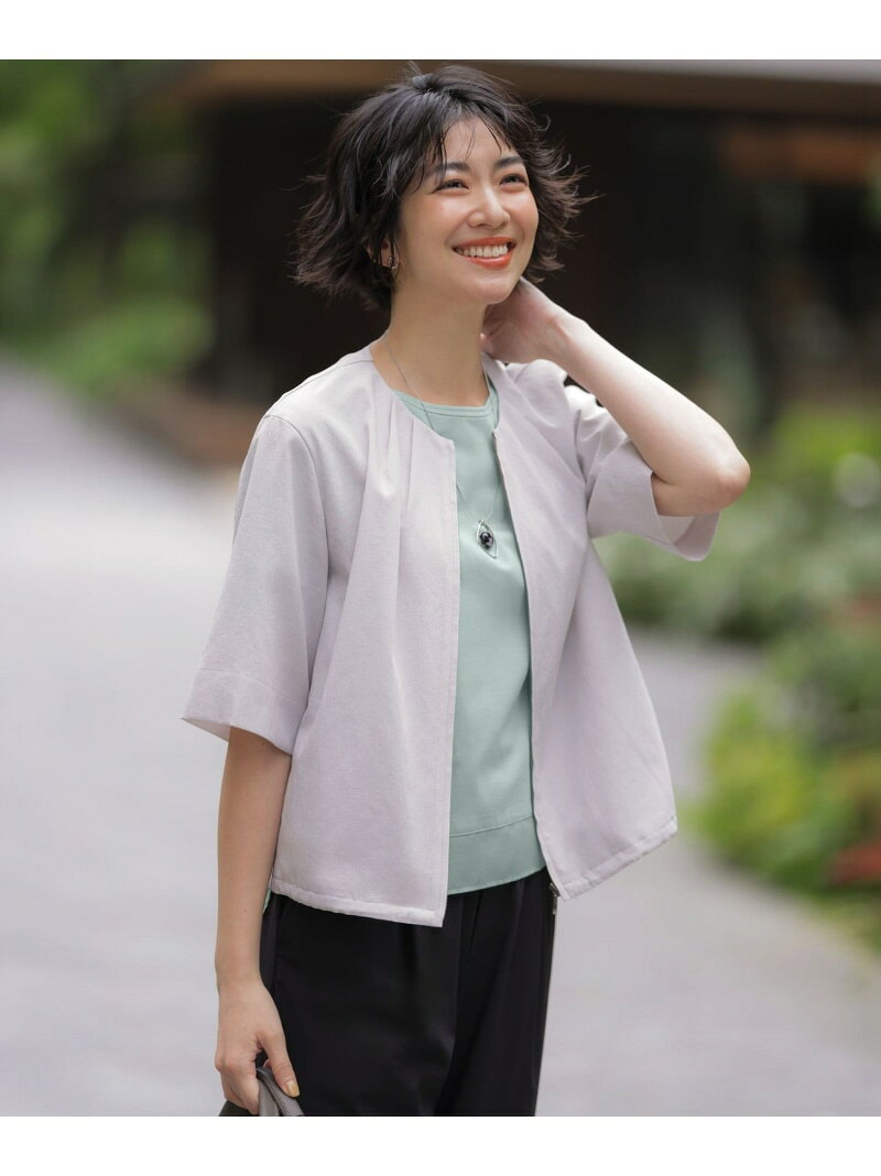 Rakuten - 【季節の変わり目に】アキハ BREEZE COOL ノーカラー ブルゾン J.PRESS LADIES L ジェイプレス ジャケット・アウター ブルゾン・ジャンパー ブラウン グレー【送料無料】[Rakuten Fashion]
