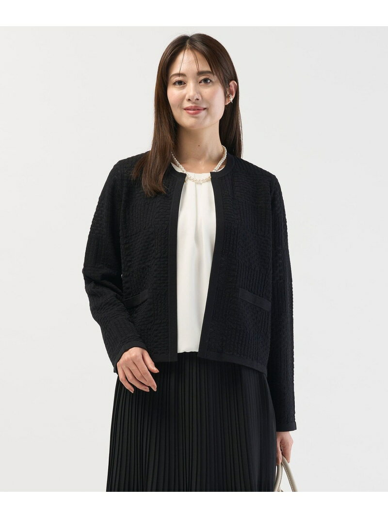 Rakuten - ジャガード ニット ジャケット J.PRESS ジェイプレス トップス ニット ネイビー ベージュ【送料無料】[Rakuten Fashion]