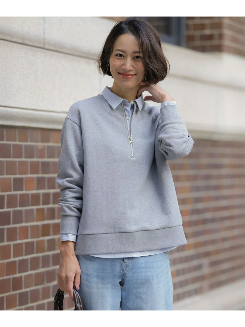 Rakuten - 裏毛 ハーフジップ プルオーバー J.PRESS LADIES L ジェイプレス トップス カットソー・Tシャツ ベージュ ホワイト グレー【送料無料】[Rakuten Fashion]
